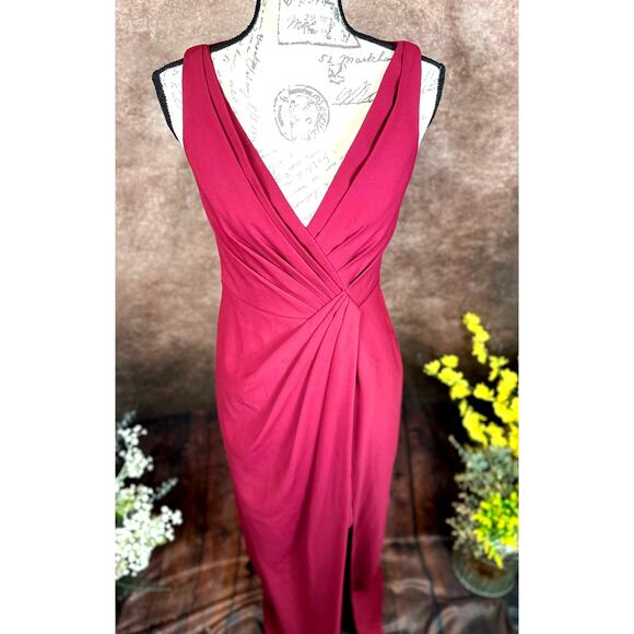 Jenny Packham V-Neck Crepe Column Gown - Burgundy - size 4 - Picture 7 of 16